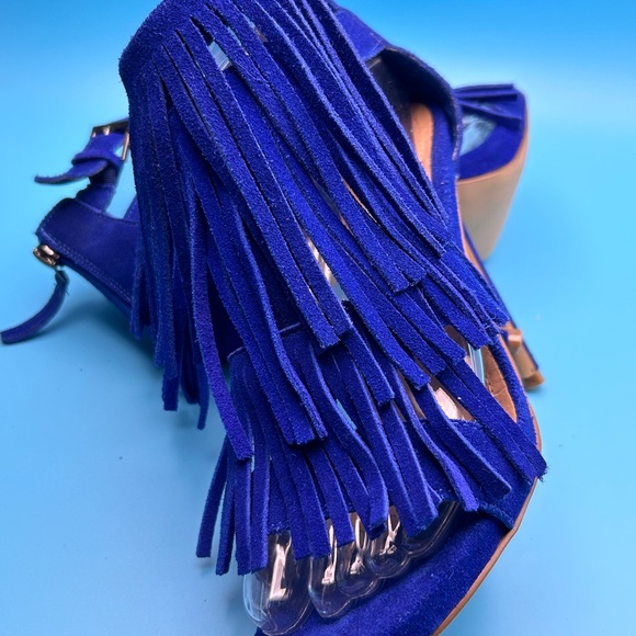 Steve Madden Bakirr Women Ankle Strap Fringe Cobalt Suede Sandals Size 7 EUC - Picture 6 of 13